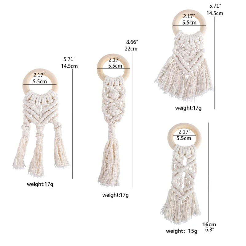 

4 Pcs Weave Teething Ring Baby Play Gym BPA Free Food Grade Wooden Rings Rattle Baby Cot Hanging Toy