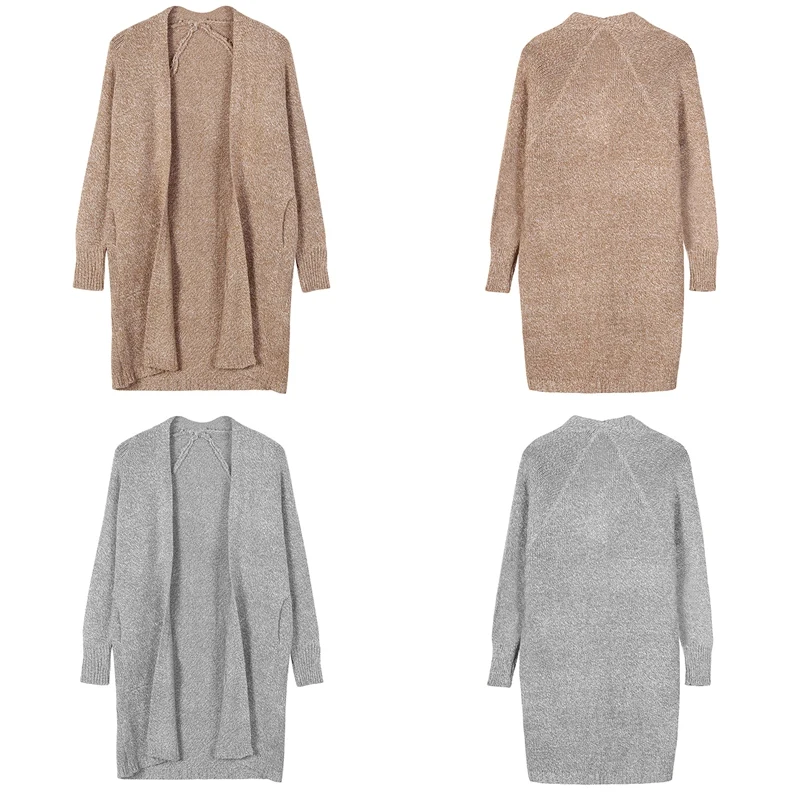 

Women's Long Sleeves Open Front Knitted Solid Color Coat Sweater Cardigan Coat Outwear with Pockets