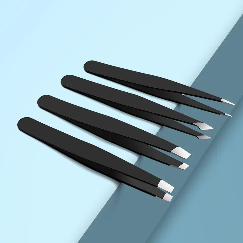 

Stainless Steel Eyebrow Clip Black Oblique Flat Mouth Pointed Eyebrow Trimming Tweezers Plucking Beauty Tool Pince A Epiler