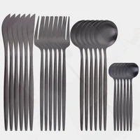 matte tableware set stainless steel cutlery set spoon fork knife set dinnerware 24pcs black kitchen tableware dropshipping
