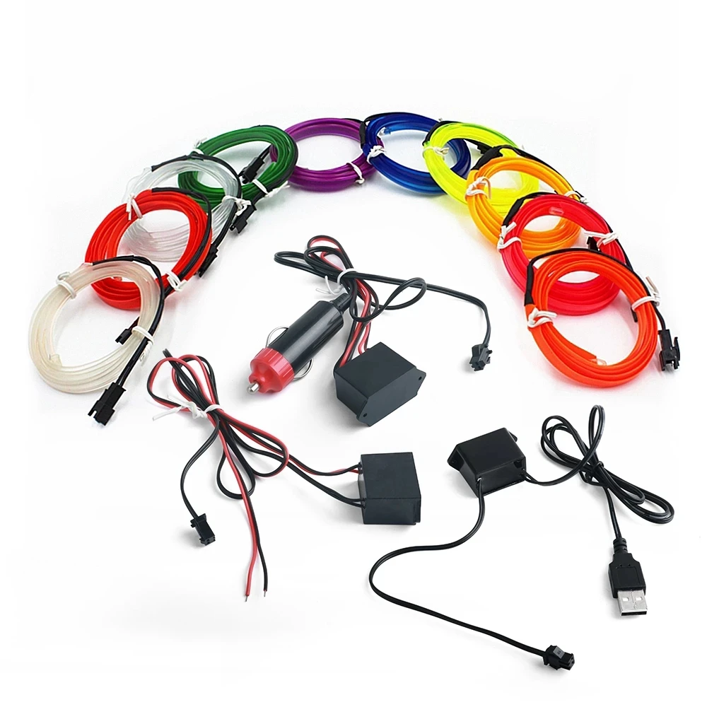 1M/2M/3M/5M Car Interior Led Decorative Lamp EL Wiring Neon Strip For Auto DIY Flexible Ambient Light USB Party Atmosphere Diode |