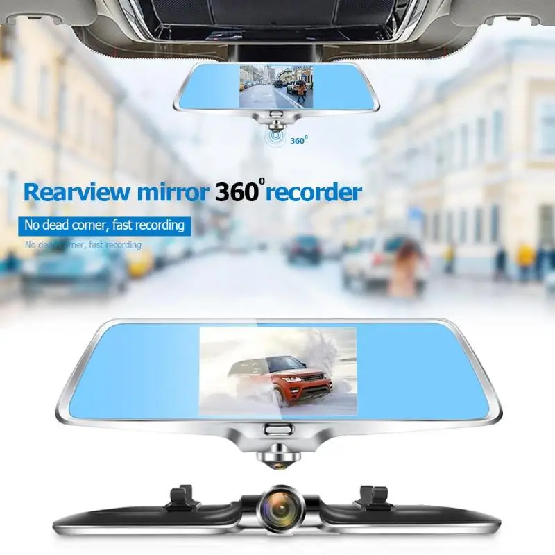 L502 Car Rearview Mirror DVR Camera Recorder Dual Lens 360 Degree Panoramic View Dashcam