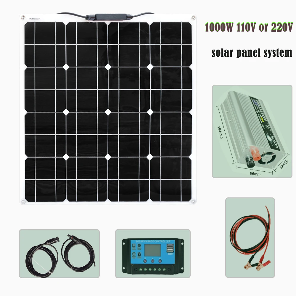 110V 220V Гибкая солнечная панель 50W с 1000W инвертором 12v 20A контроллер комплект система