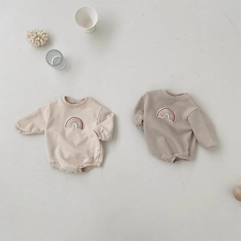 

Embroidery Rainbow 2021 New Baby Bodysuit For Girls Fashion Infant Rainbow Clothes Autumn Long Sleeve Baby Boy Jumpsuit 0-24m