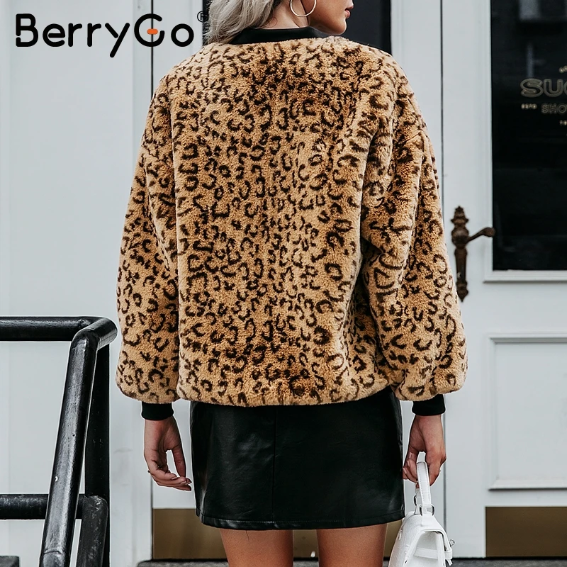BerryGo повседневное леопардовое пальто с искусственным мехом Женская Осенняя
