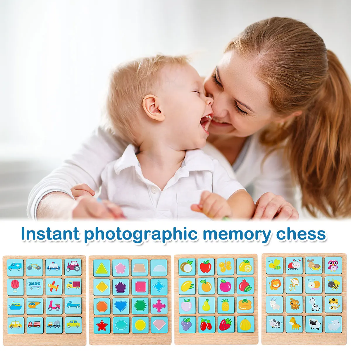 

Wooden Photo Memory Chess Board Memory Training Educative Puzzle Board Match Game for 3+ Years Old Baby Christmas Gift