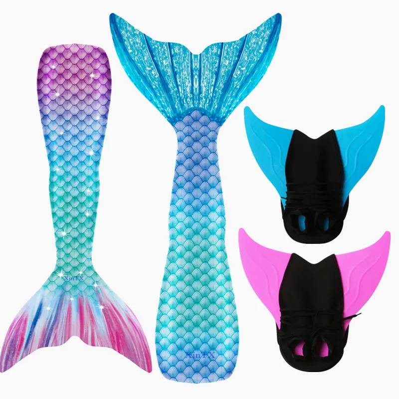 2021 NEW!Adult Kids Mermaid Tails With Monofin Swimsuit for Girls Women Bikini Bathing Suit Costume Swimmable | Тематическая одежда