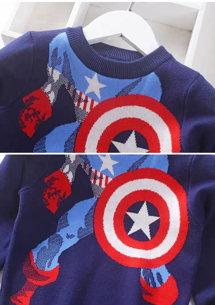Свитер для мальчиков свитер с длинными рукавами и рисунком супергероя Капитан