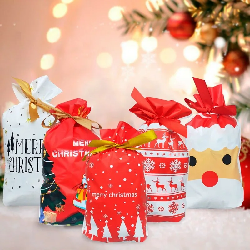 Подарочные пакеты с надписью &quotMerry Christmas&quot &quotСанта Клаус&quot &quotконфеты елками&quot