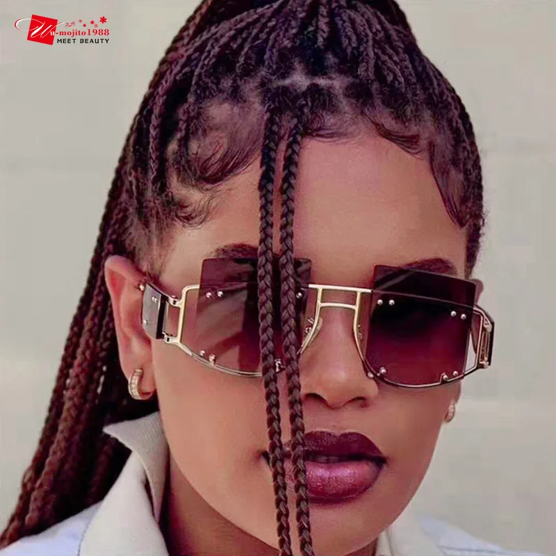 

Women Sunglasses Square Men Sun Glasses Gradient Big Frame Sunglasses for Female Hollow Lens Oversized UV400Gafas De Sol Hombre