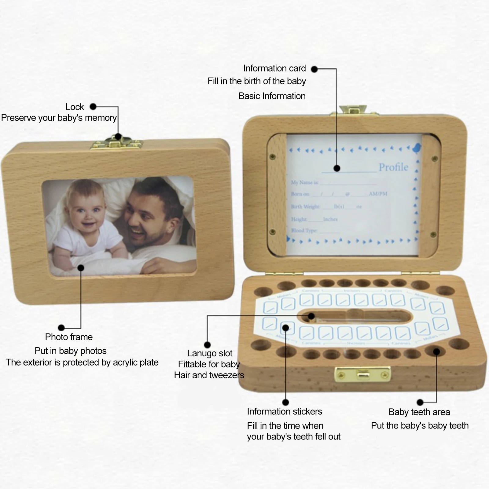 

Photo Frame Children Teeth Saver Preserve Precious Moments Baby Teeth Box Wooden Tooth Fairy Box Keepsake For Boys Girls