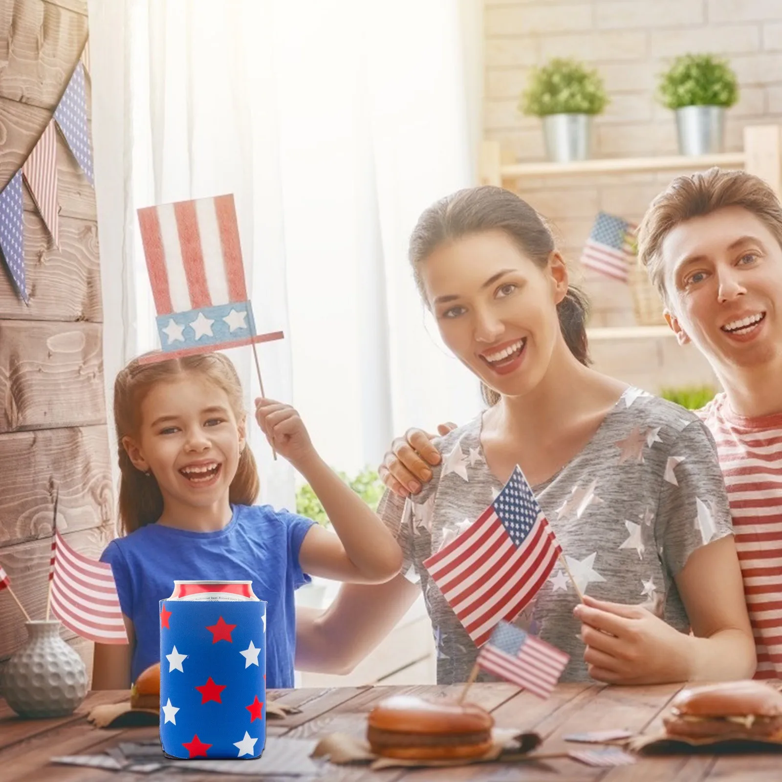 American Flag Can Cooler Sleeves Neoprene Beer Coolies for Cans Collapsible 6PC great BBQ sporting events TV night ect | Дом и сад