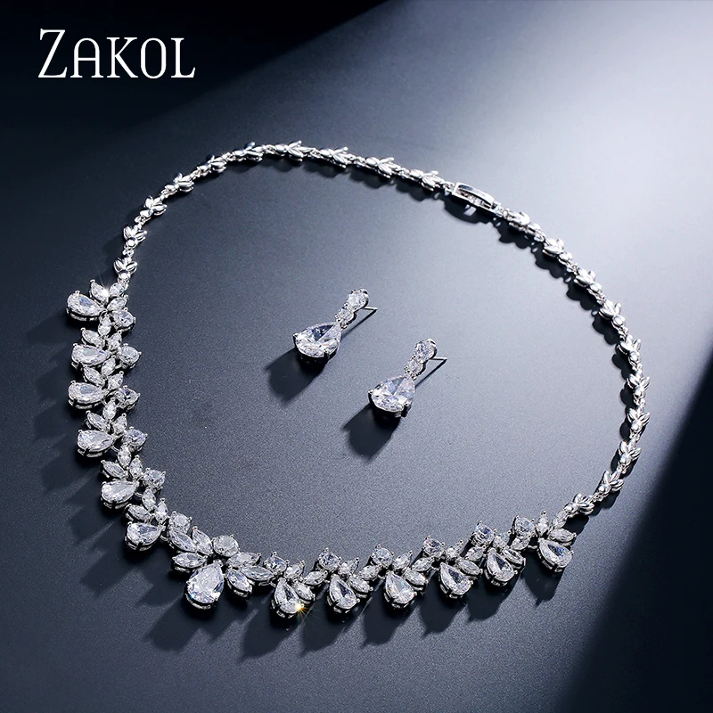 Бренд ZAKOL, сверкающий кубический цирконий, ювелирные наборы, модный цветок, Африка, набор для элегантных женщин, свадебное платье FSSP170