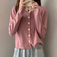 womens knitting cardigan solid basic button casual sweaters femme o neck slim all match 2022 spring new fashion knitwear female