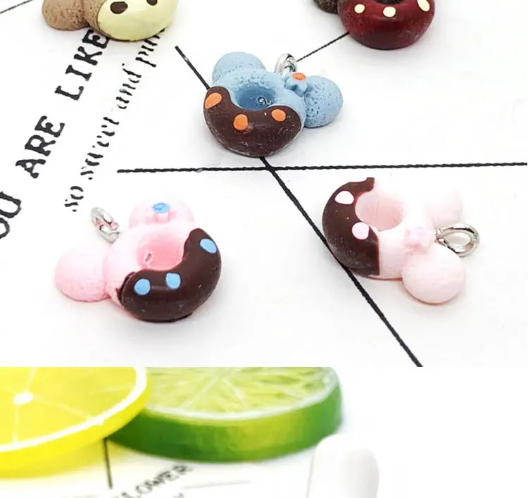 5 шт. 20*18 мм Kawaii 3D моделирование Еда смолы Микки пончик Подвески для DIY серьги брелок Ювелирный Аксессуары ll036