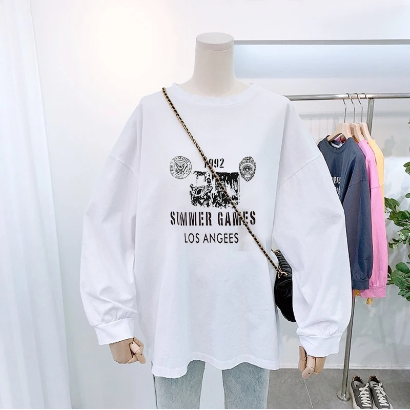 Женская футболка с длинным рукавом свободная Универсальная средней длины