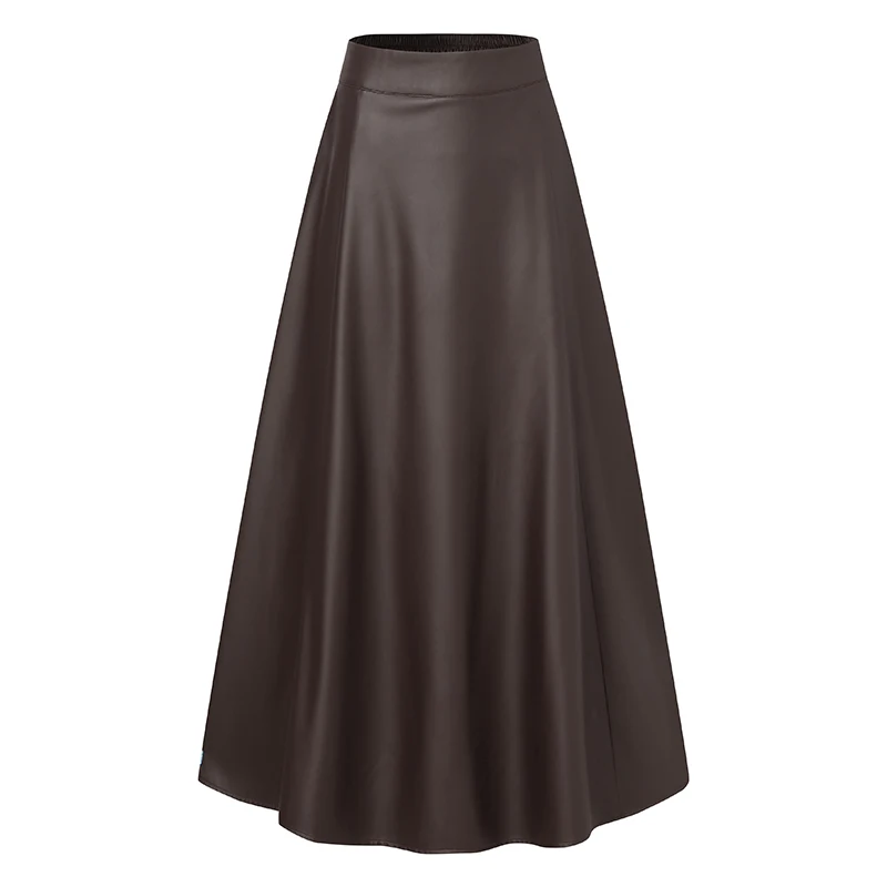 

5XL Women PU Leather Solid Midi Skirts ZANZEA Office Lady Skirts Fashion High Elastic Waist Faldas Saia Femininas Party Skirt