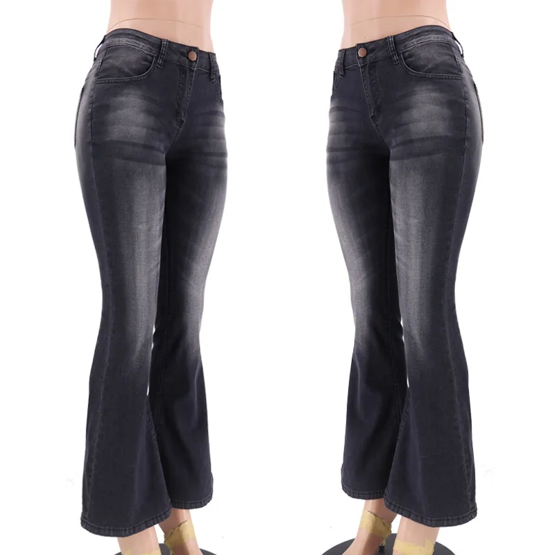 

Flared Jeans Women's Solid Cloth Loose Casual Jeans Women's Blue Jeans
