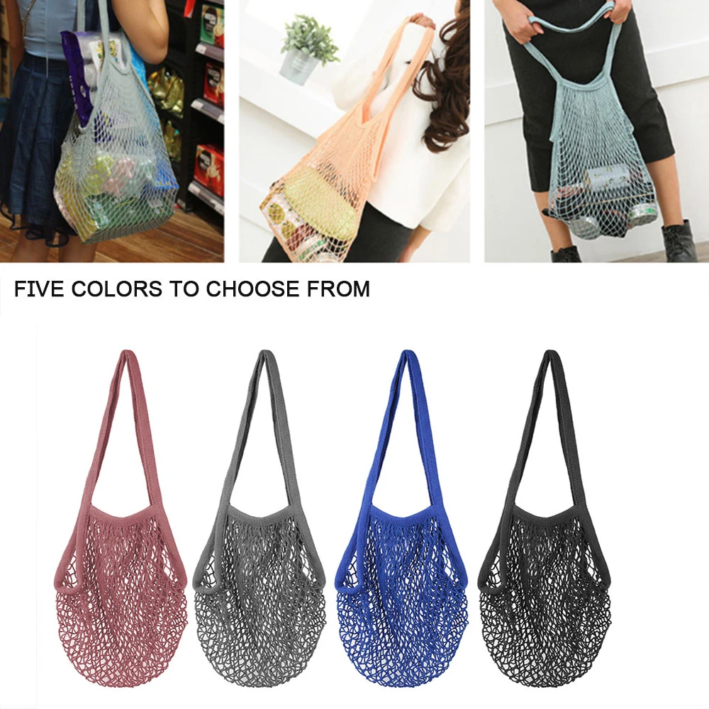 

Portable Reusable Grocery Bags Fruit Vegetable Bag Washable Cotton Mesh String Organic Organizer Handbag Short Handle Net Tote