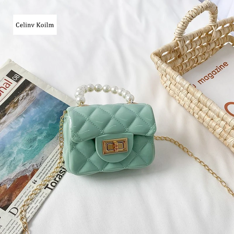

Celinv Koilm Spring And Summer Mini Bag Female New Trendy Fashion Pearl Chain Small Square Bag Wild Jelly Shoulder Messenger Bag