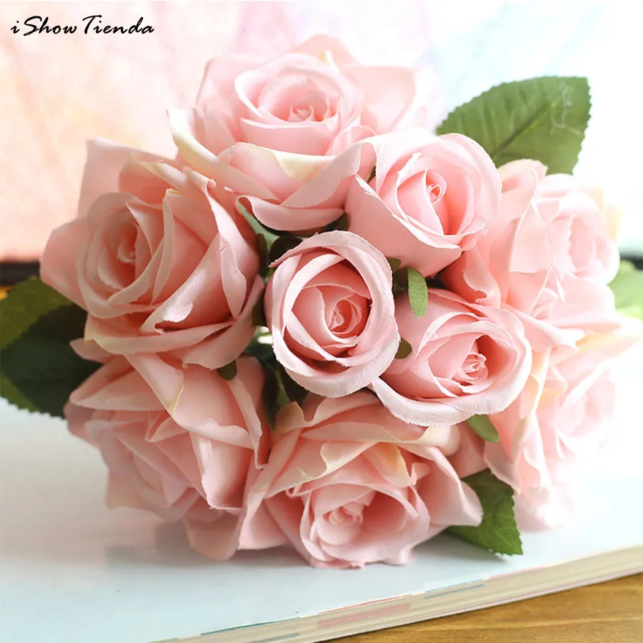 New Hot Wedding Decoration Artificial Flowers 9 Heads Silk Fake Leaf Rose Floral Decor Bouquet | Дом и сад