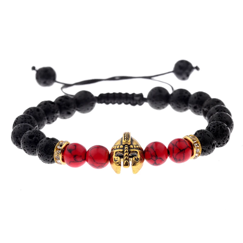 

2020 Drop Shipping Roman Knight Spartan Warrior Gladiator Helmet Bracelet Men Stone Bead Bracelet Mala Yoga Elastic Bracelet