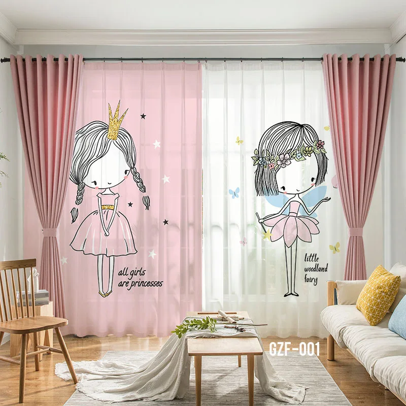 

3D Digital Printing Cartoon Cute Girl Princess Wind Chiffon Curtain Curtains for Living Dining Room Modern and Simple Bedroom