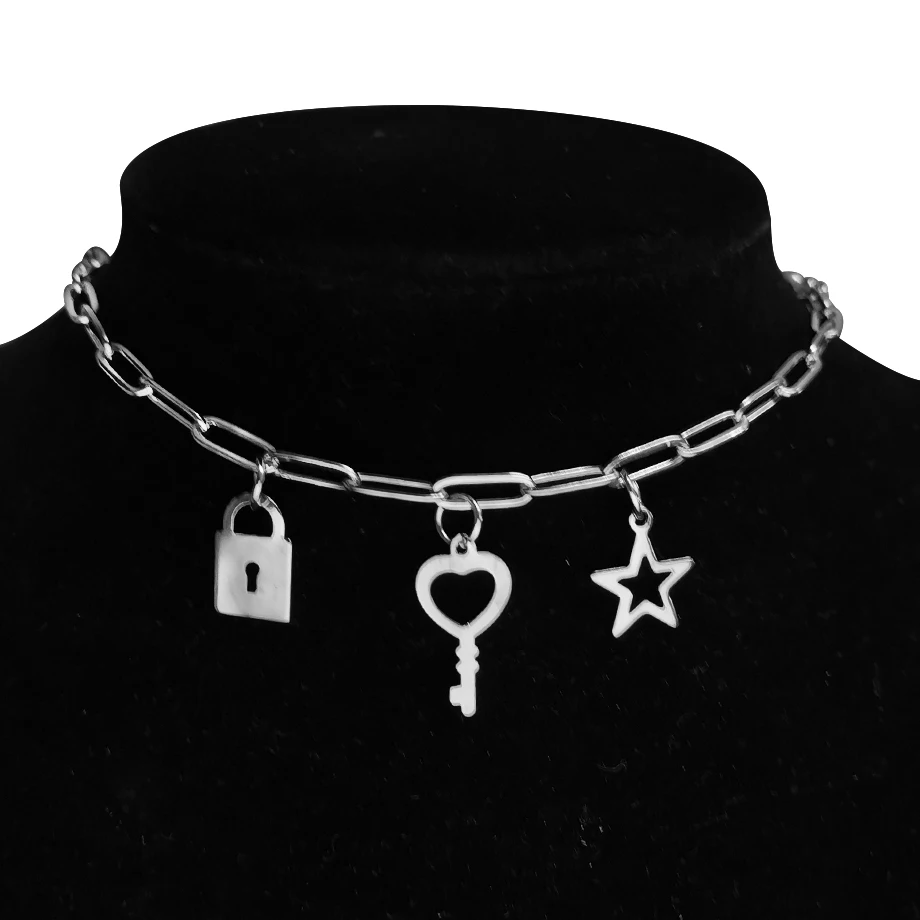 

High Quality Punk Cross Choker Necklace Pendant Women Collar Stainlesss Steel Statement Short Box Chain Necklace Steampunk Women