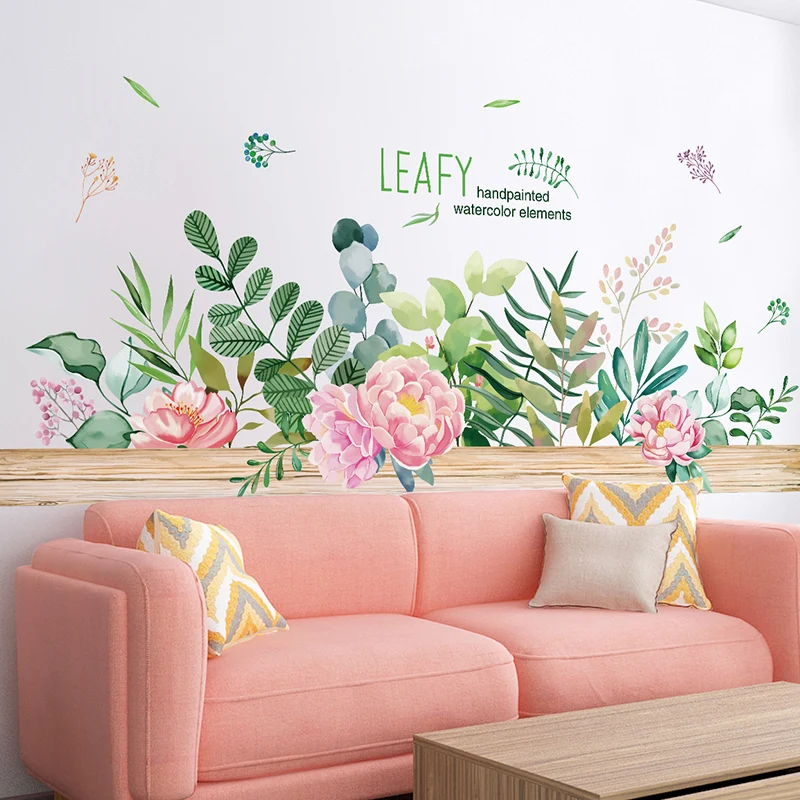 Виниловые наклейки на стену с листьями и травой стикеры сделай сам для цветов