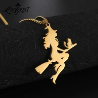 witcher broom cat stainless steel pendant necklace for men women magic wizard witchcraft gothic charm chain choker jewelry gifts