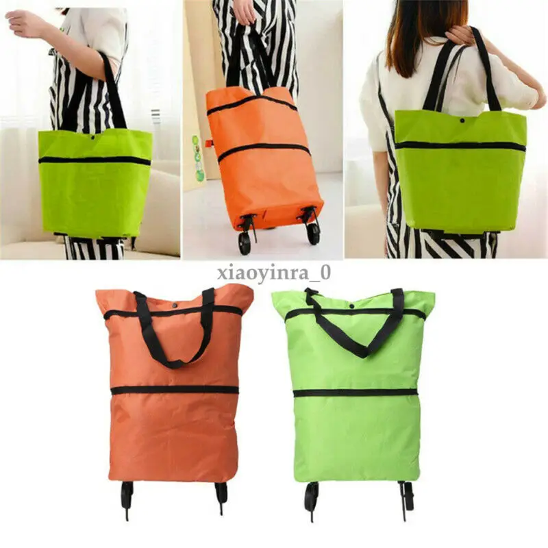 

2020 Foldable Shopping Trolley Cart Foldable Reusable Eco Large Waterproof Bag Luggage Wheels Basket Non-Woven Market Bag Pouch