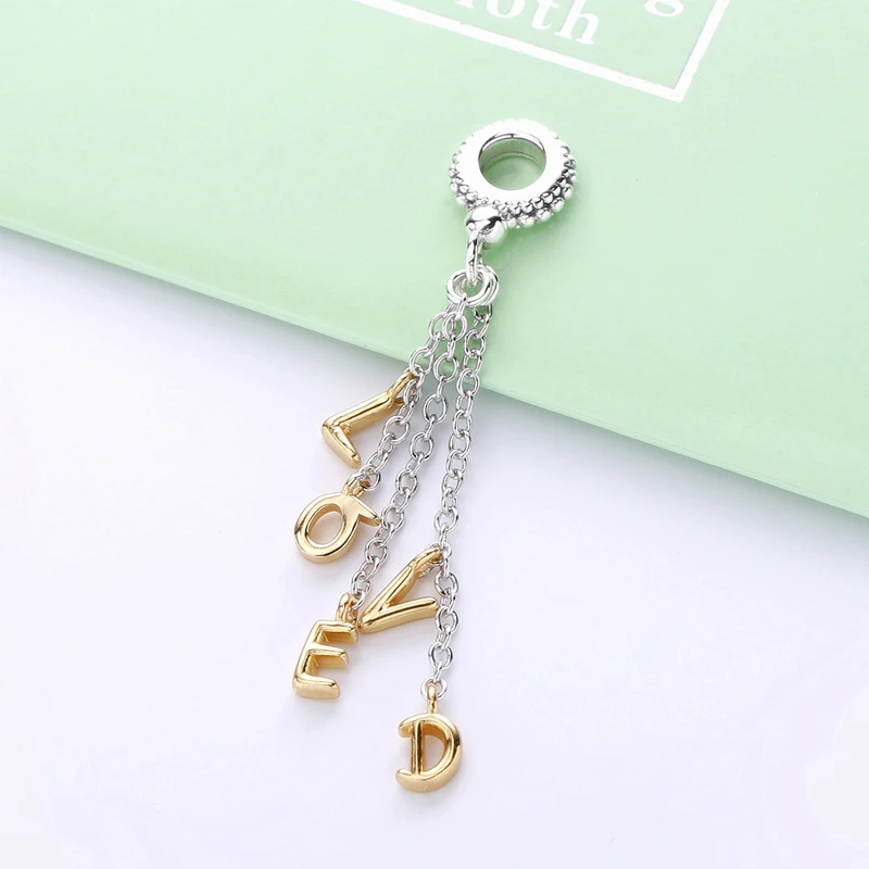 

Authentic 925 Sterling Silver Shine Loved Script Hanging pan Charms Fit Original Bracelets For Women Jewelry S925 Bead