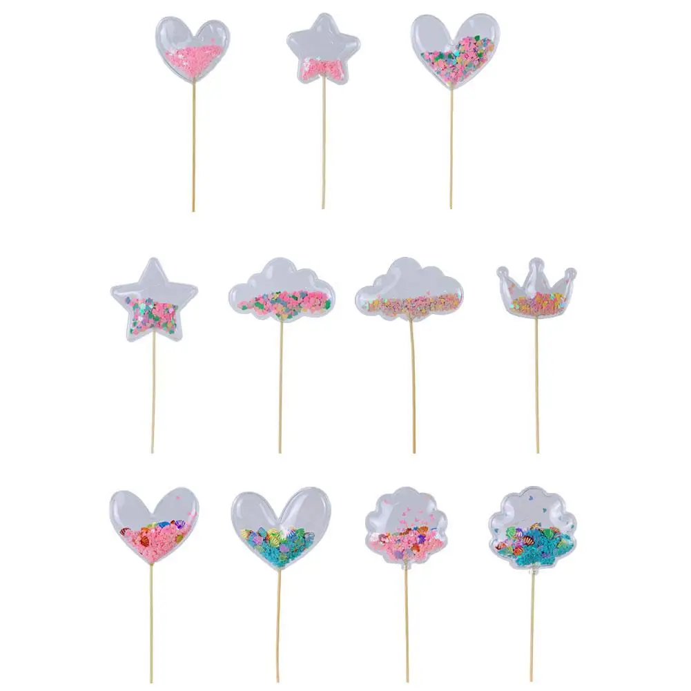 

3Pcs Transparent Sequin Cake Topper Baby Shower Birthday DIY Cake Top Flags Decoration Cupcake Topper Mermaid Party Supplies N13