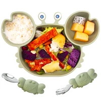 3pcs food grade silicone baby dishes set plate spoon fork non slip toddler self feeding tableware cute baby gift