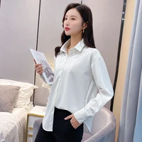 kohuijoo womens satin shirts solid lady office work blouses fashion long sleeves turn down collar street imitation silk blouse