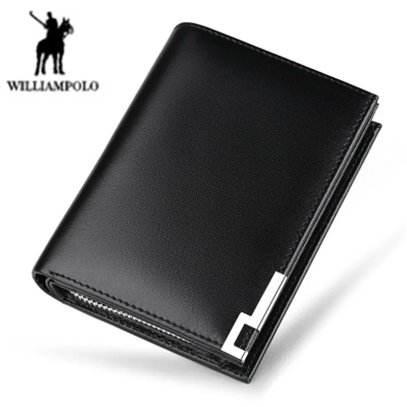 

WILLIAMPOLO boutique men's wallet Men's Genuine leather purse driver license 14 card short zipper business men's card package