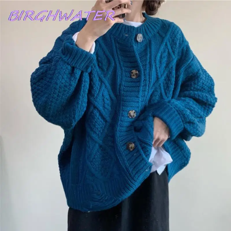 

Autumn And Winter Cardigan Sweaters Women Clothes Loose Long Sleeve Knitted Tops Mujer Casual Button Warm Blue Sweater Coat