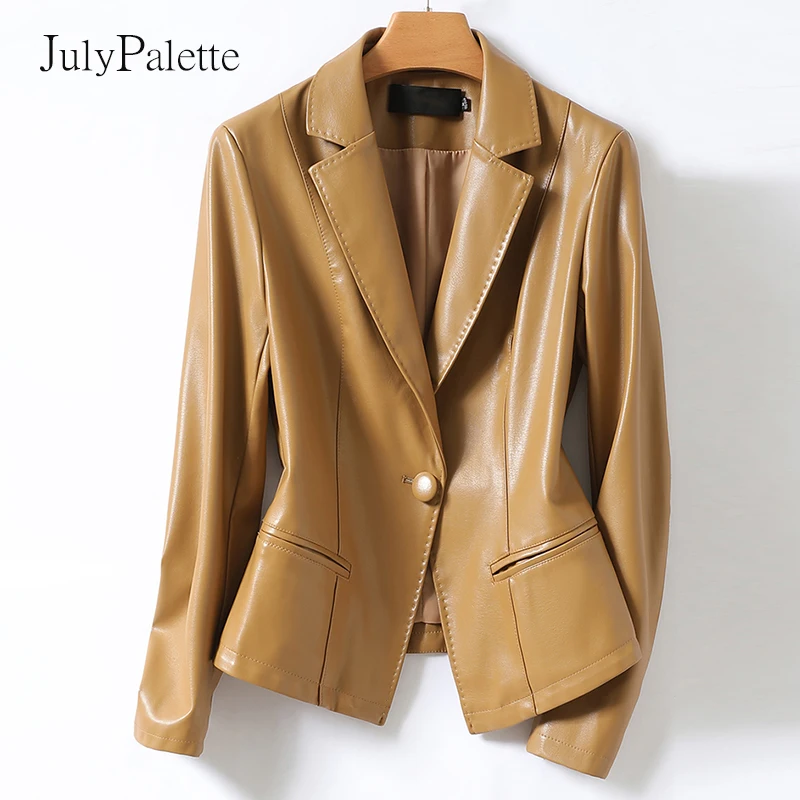 Julypalette Sheepskin Women's Blazer Jacket 2022 Spring Fashion Ladies Single Button Genuine Leather Jacket Female Coats M-5XL