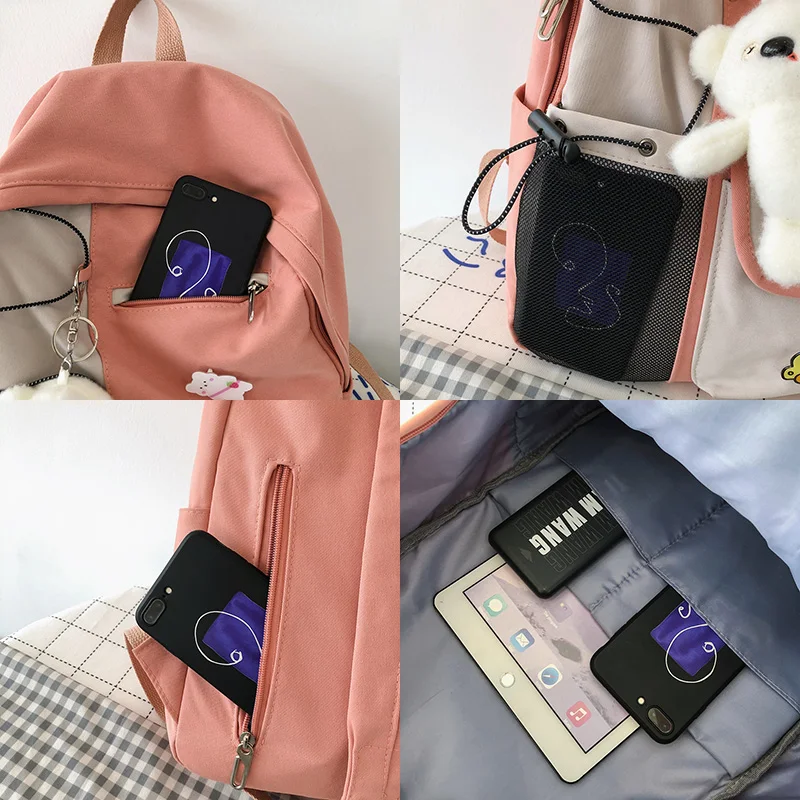 

DCIMOR New Contrast Color Waterproof Nylon Women Backpack Female Tuck Net Drawstring Laptop Backpack Girl Multi-pocket Schoolbag