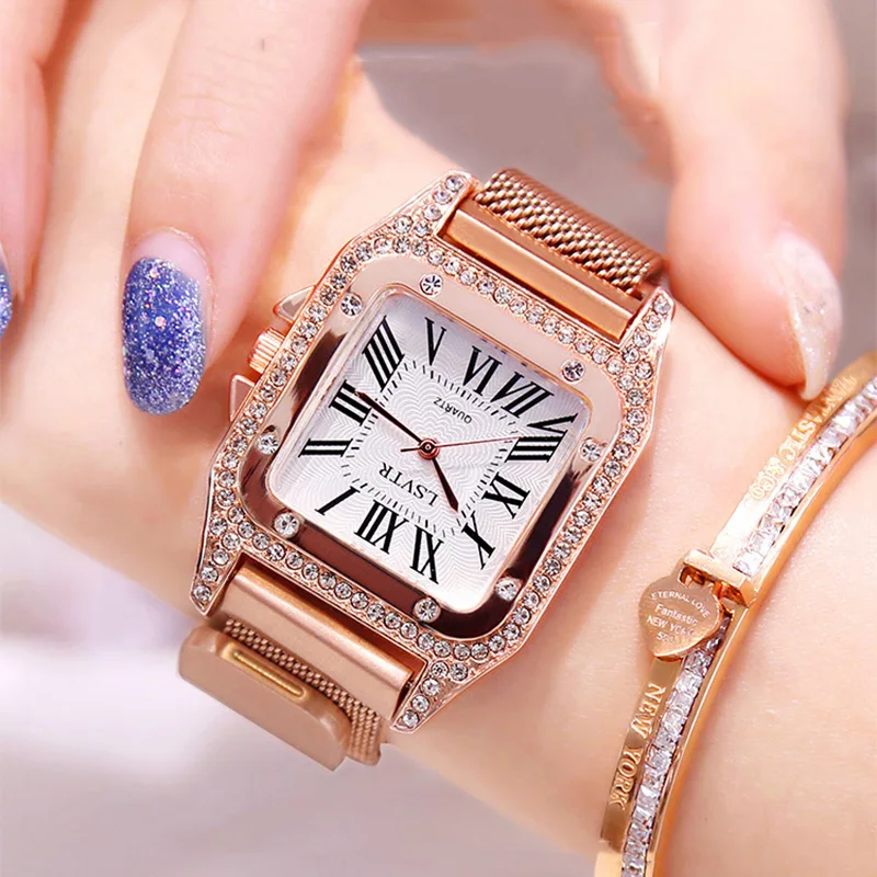 Reloj mujer женские часы из нержавеющей стали магнитные роскошные розовые