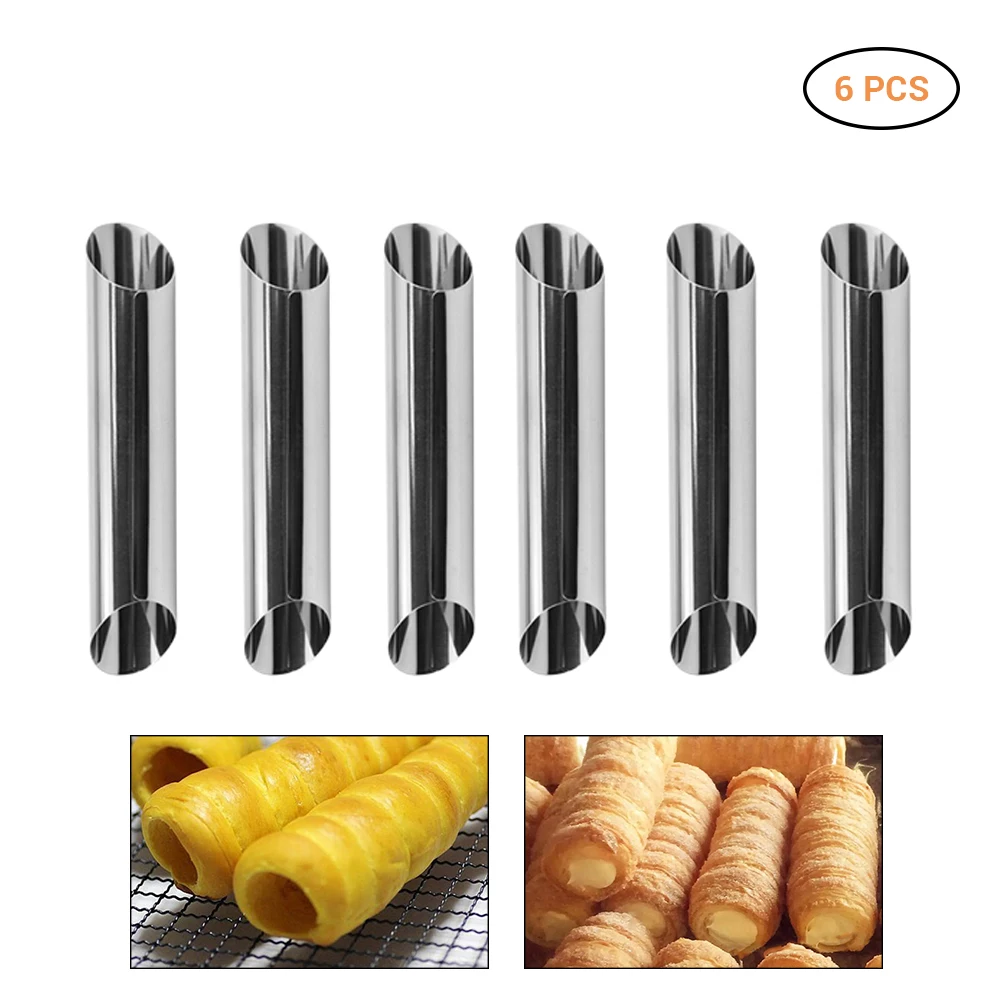 6pcs 12 шт./лот, кухонные конусы для выпечки из нержавеющей стали, рог, печенье рулет, форма для выпечки спиральных Круассанов, трубки, печенье на десерт, инструмент - Цвет: 6pcs