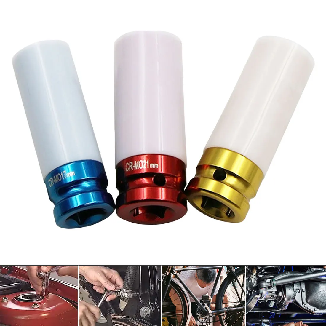 

17mm/19mm/ 21mm Colorful Sleeve Tire Protection Sleeve Wall Deep Impact Nut Socket High-carbon Steel Wheel