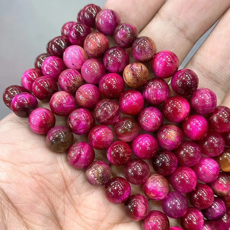 Цепочка из натурального камня с разноцветными розового цвета тигровый глаз