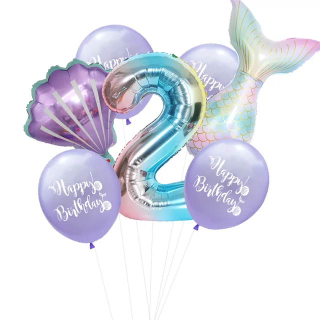 Набор воздушных шаров серия русалка из латекса комплект фиолетовых алюминиевой