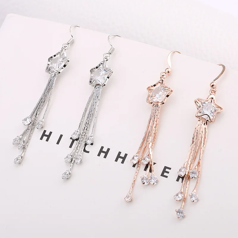 Японские и корейские темпераментные длинные серьги с кисточками пятиконечными