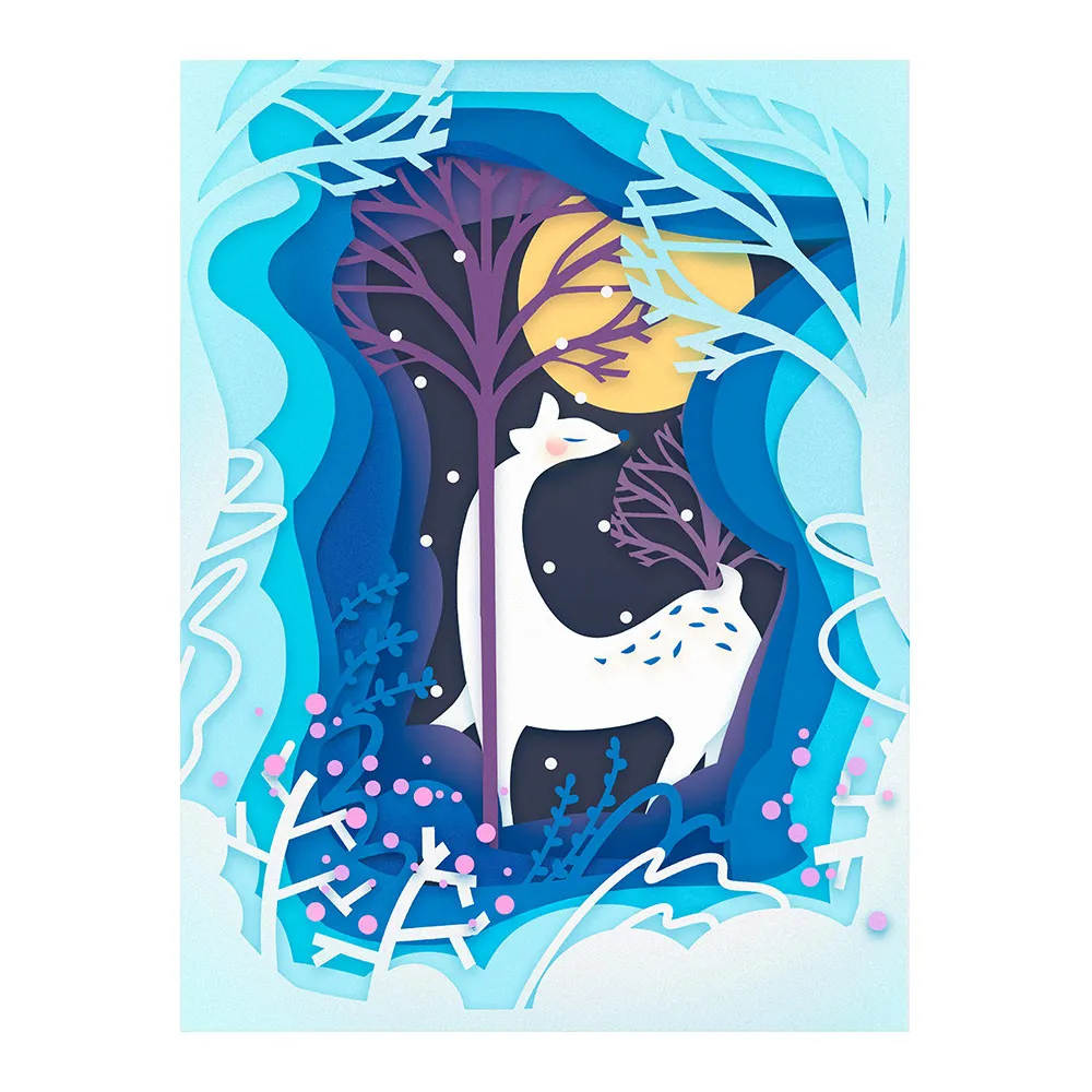 Алмазная живопись с изображением леса и мультяшного оленя круглая