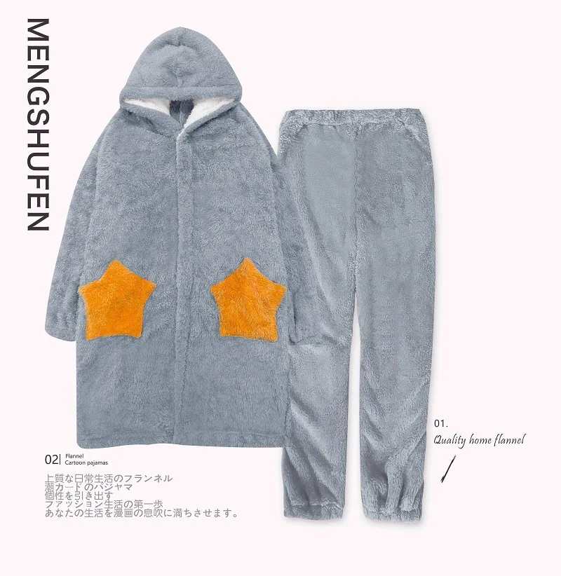 Albornoz largo Kawaii para ni&ntilde;os, conjunto de pijamas de algod&oacute;n, terciopelo, Coral, con dibujos animados, para Oto&ntilde;o e Invierno-4