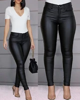 pure color leather casual pants small feet pants spring women pu leather pants black sexy stretch bodycon leather pants high red