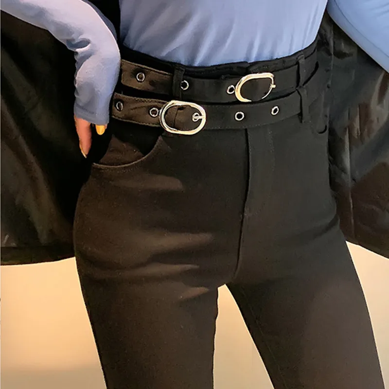 JUJULAND женские черные узкие брюки с высокой талией стрейч плюс размер осень зима