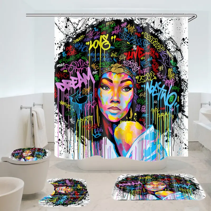 

Занавеска для ванной комнаты, 4 шт./компл., занавеска для душа в африканском стиле, занавеска для душа и коврик в комплекте